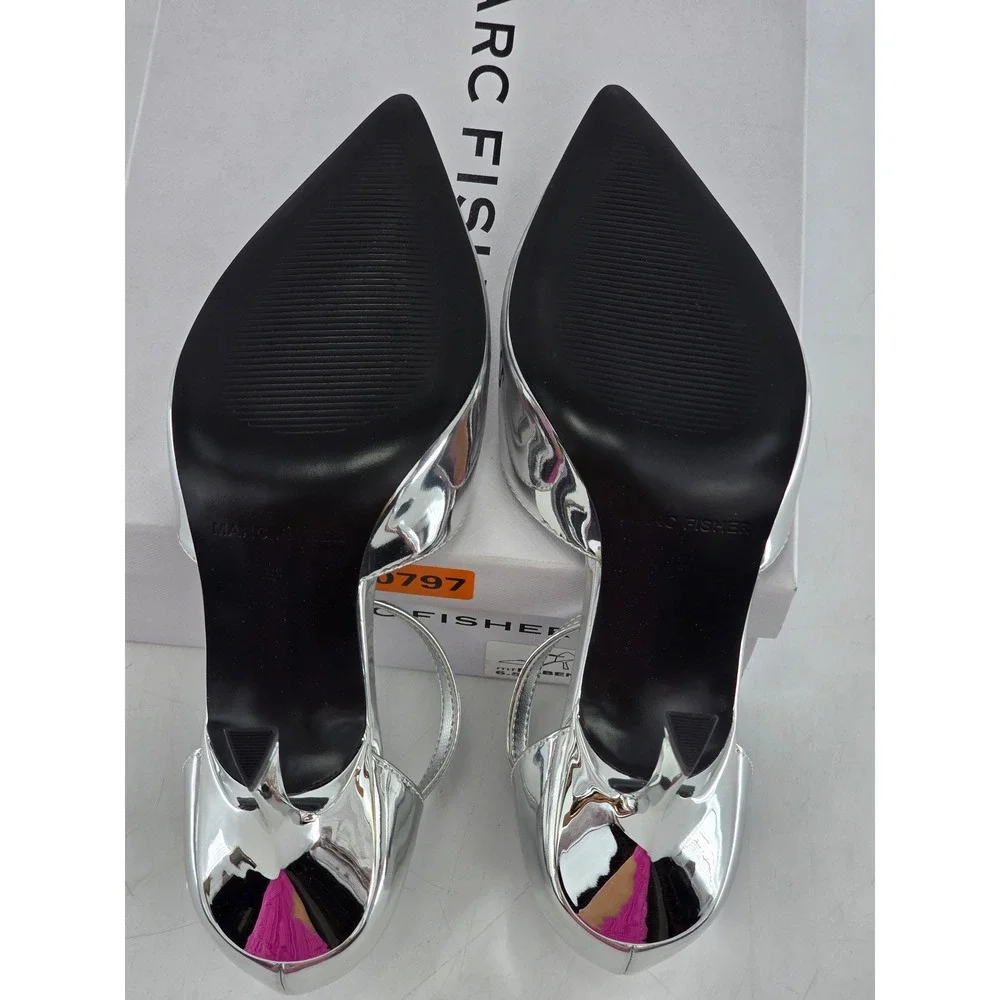 Marc Fisher Haben Pumps Womens 6.5 Silver Metallic Pointed Toe Ankle Strap - NEW